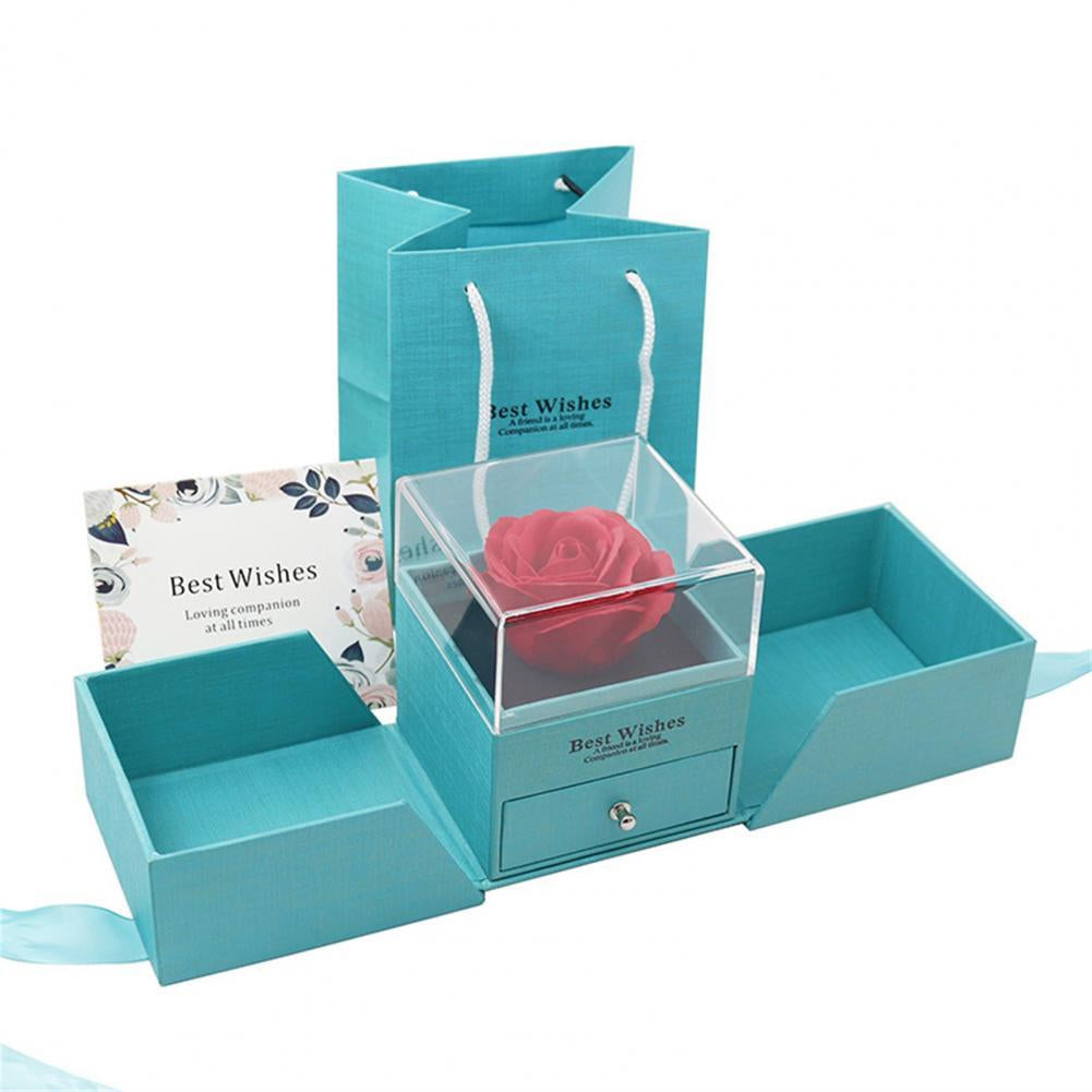 Colar de Prata 925 com Rosa Real e Caixa de Presente Azul