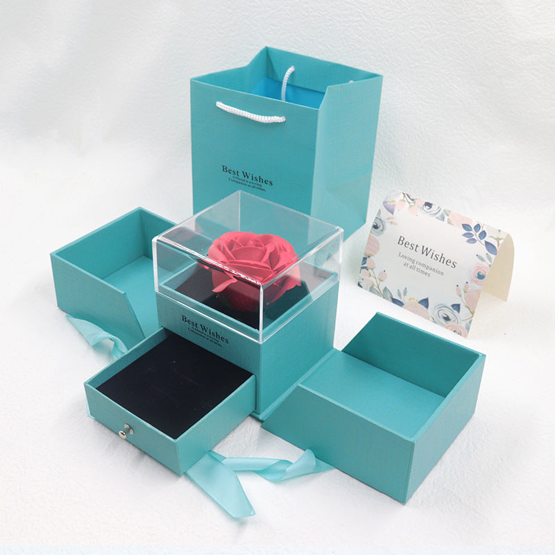 Colar de Prata 925 com Rosa Real e Caixa de Presente Azul