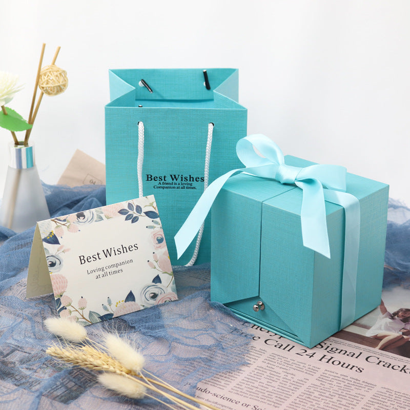 Colar de Prata 925 com Rosa Real e Caixa de Presente Azul