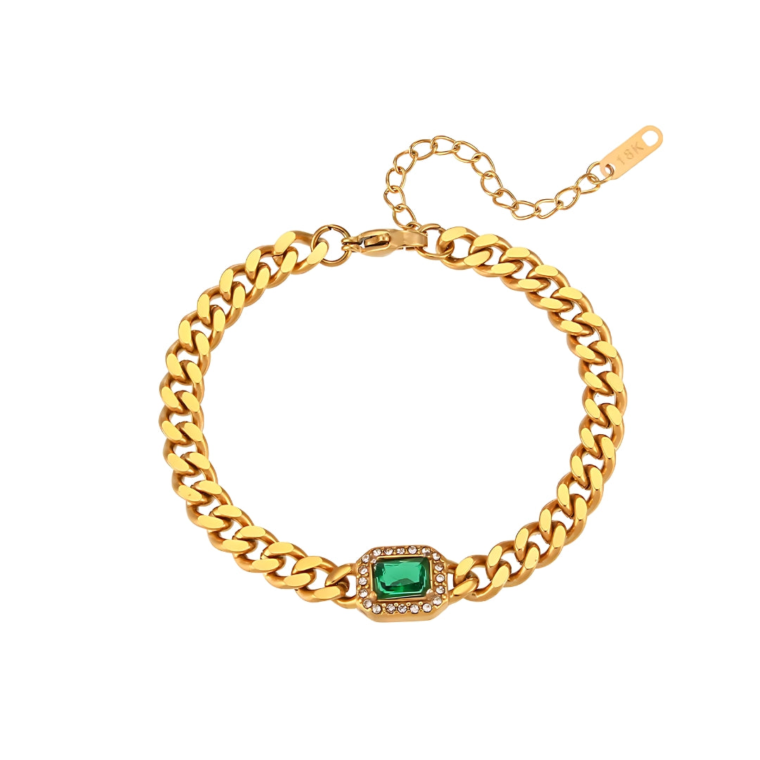 Pulseira Corrente Cravejada em Zircônia Verde Banhada em Ouro 18k