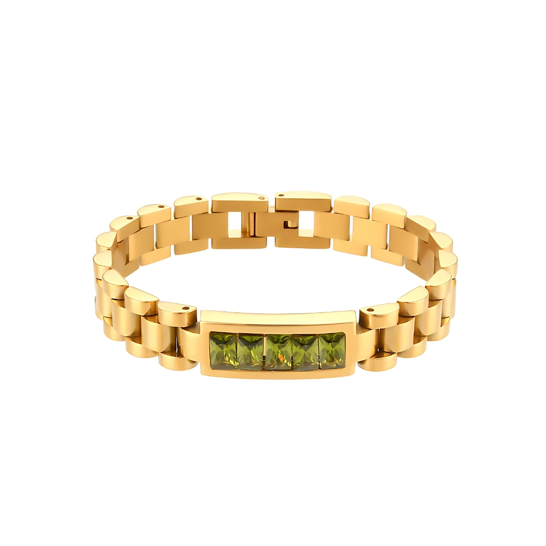 Pulseira Corrente com Zircônia Verde Banhada em Ouro 18k